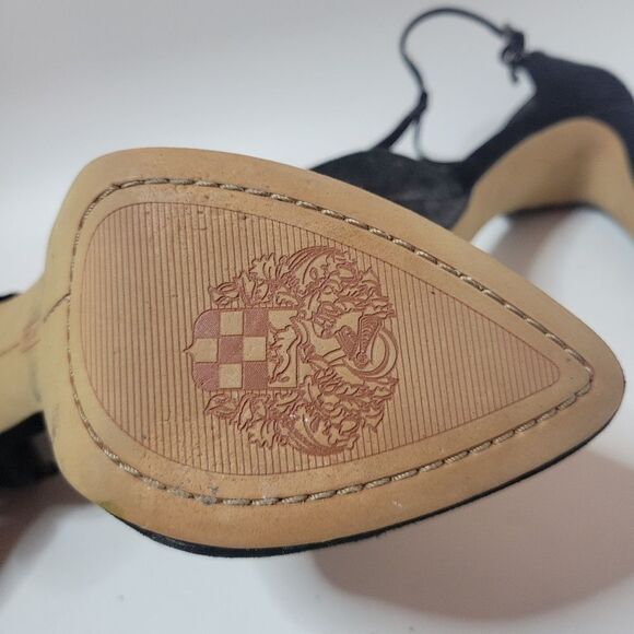 Vince Camuto Akido Leather Platform T-Strap Heels Gunmetal and Black Suede - Picture 9 of 16